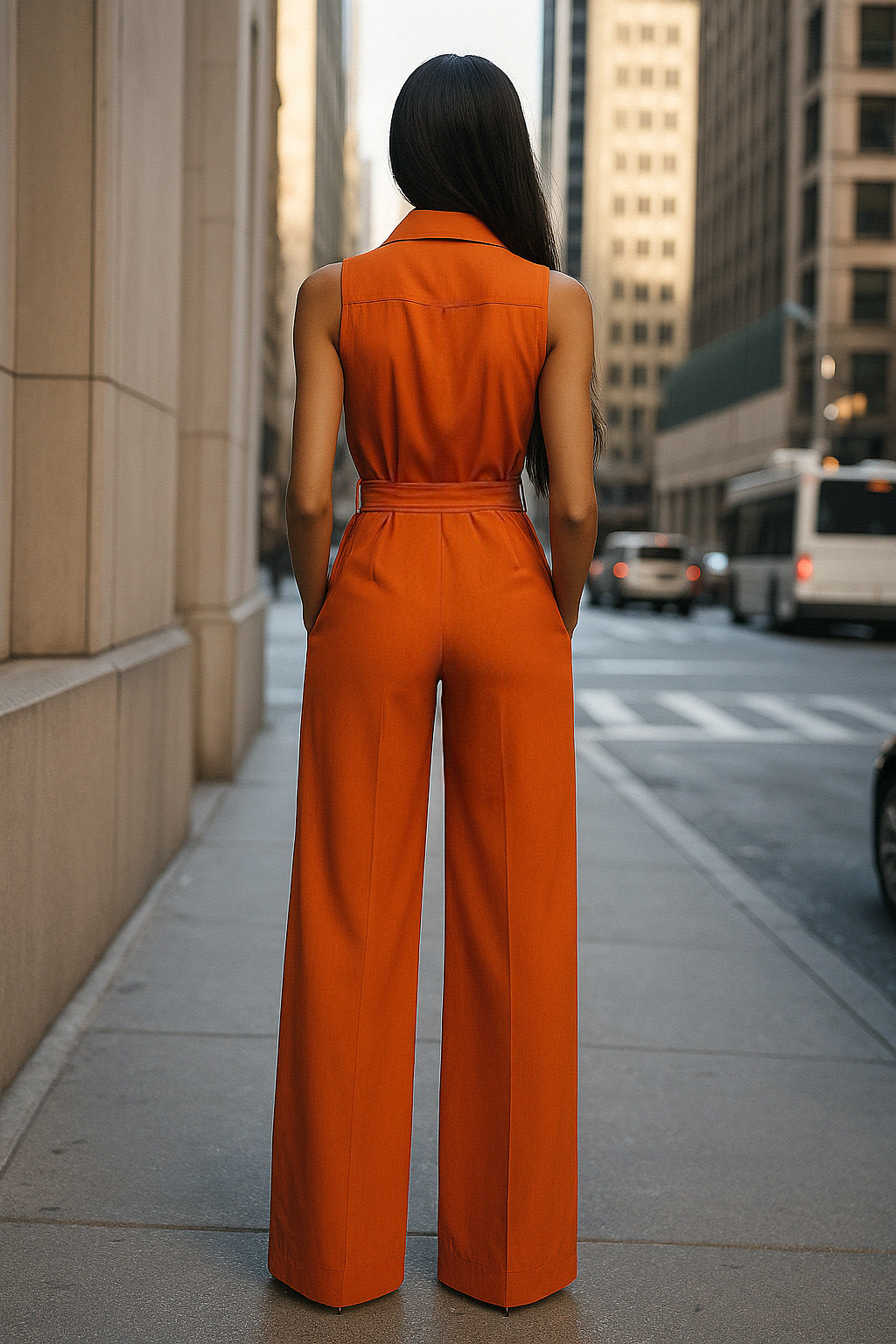 Dames jumpsuit met elegante wijde pijpen - oranje casual look voor elke gelegenheid