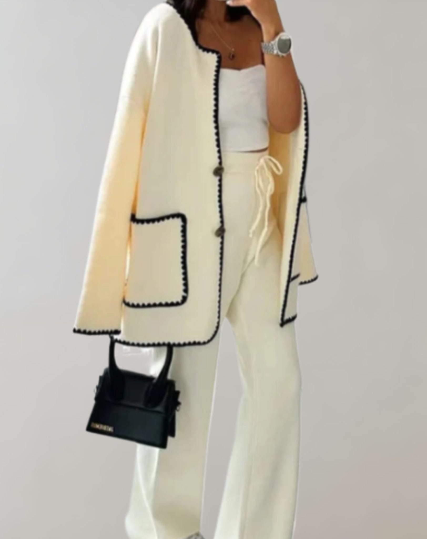 Dames longline cardigan met contrasterende bies - stijlvolle, lichte laagjes voor casual en kantoorlooks