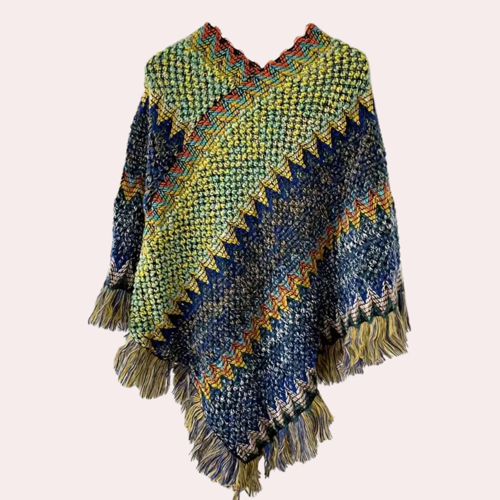 Gebreide poncho - stijlvolle dameswrap met franjes