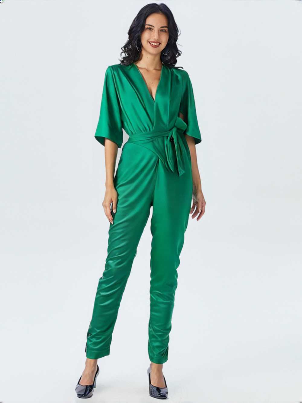 Dames jumpsuit met wikkelstijl voor avondkleding - chique lange mouwen, elegante uitstraling