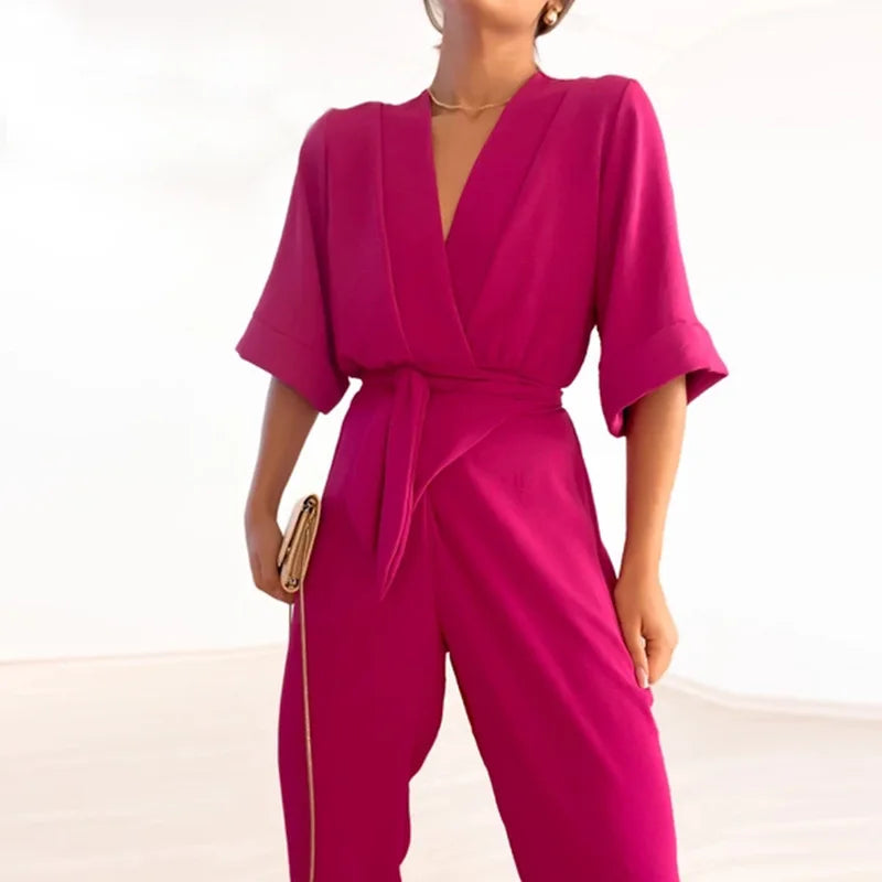 Dames jumpsuit met wikkelstijl voor avondkleding - chique lange mouwen, elegante uitstraling