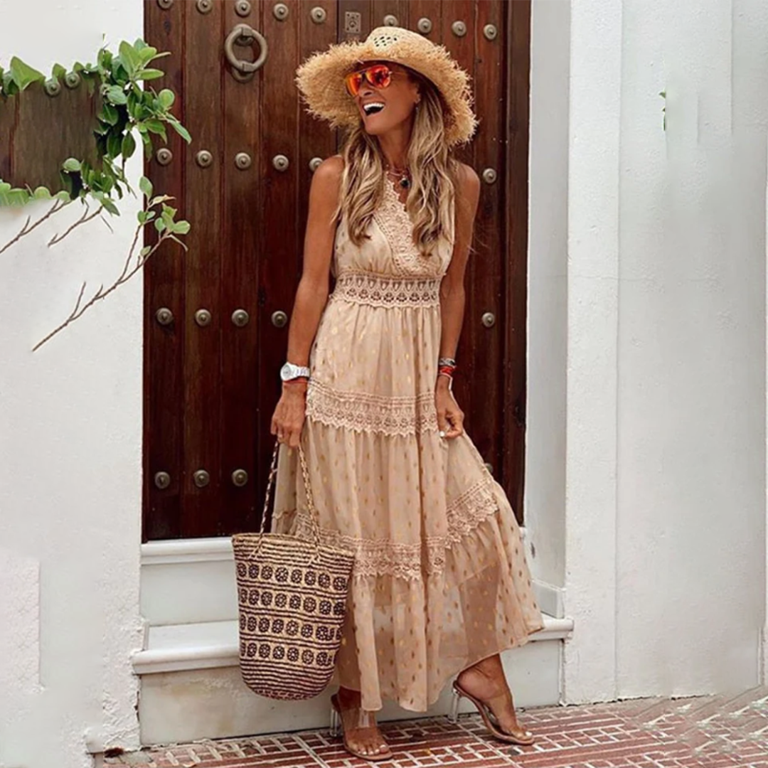 Dames boho maxi jurk met tiered ontwerp - lichte casual zomerjurk