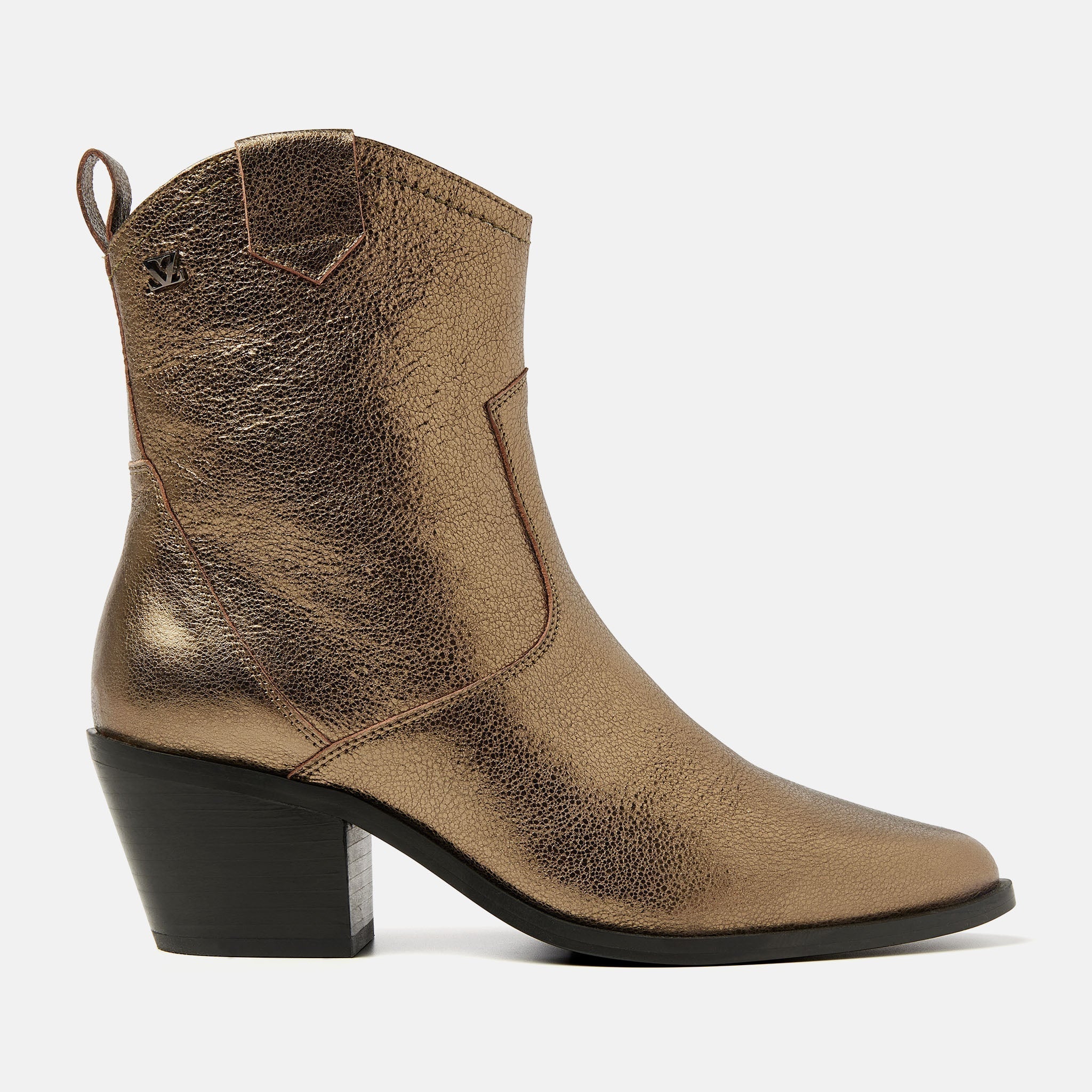 Leren enkellaarzen - metalen brons dames western stijl