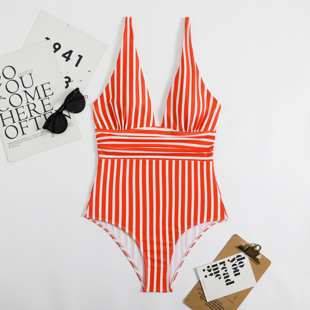 Dames zwemkleding elegante one-piece badpak - chique gestreept ontwerp voor strand en zwembad