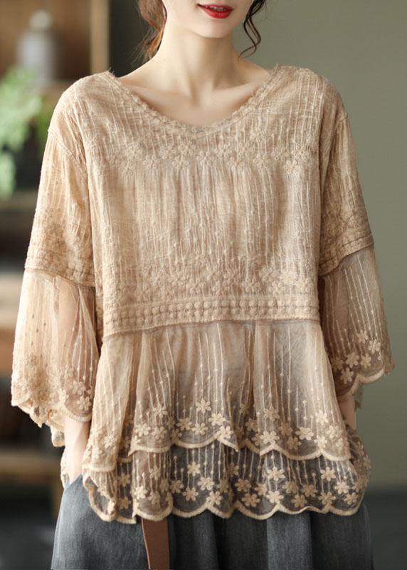 Vrouwen top elegante halfmouwen geborduurde zomertop - luchtig o-hals ontwerp voor casual uitjes