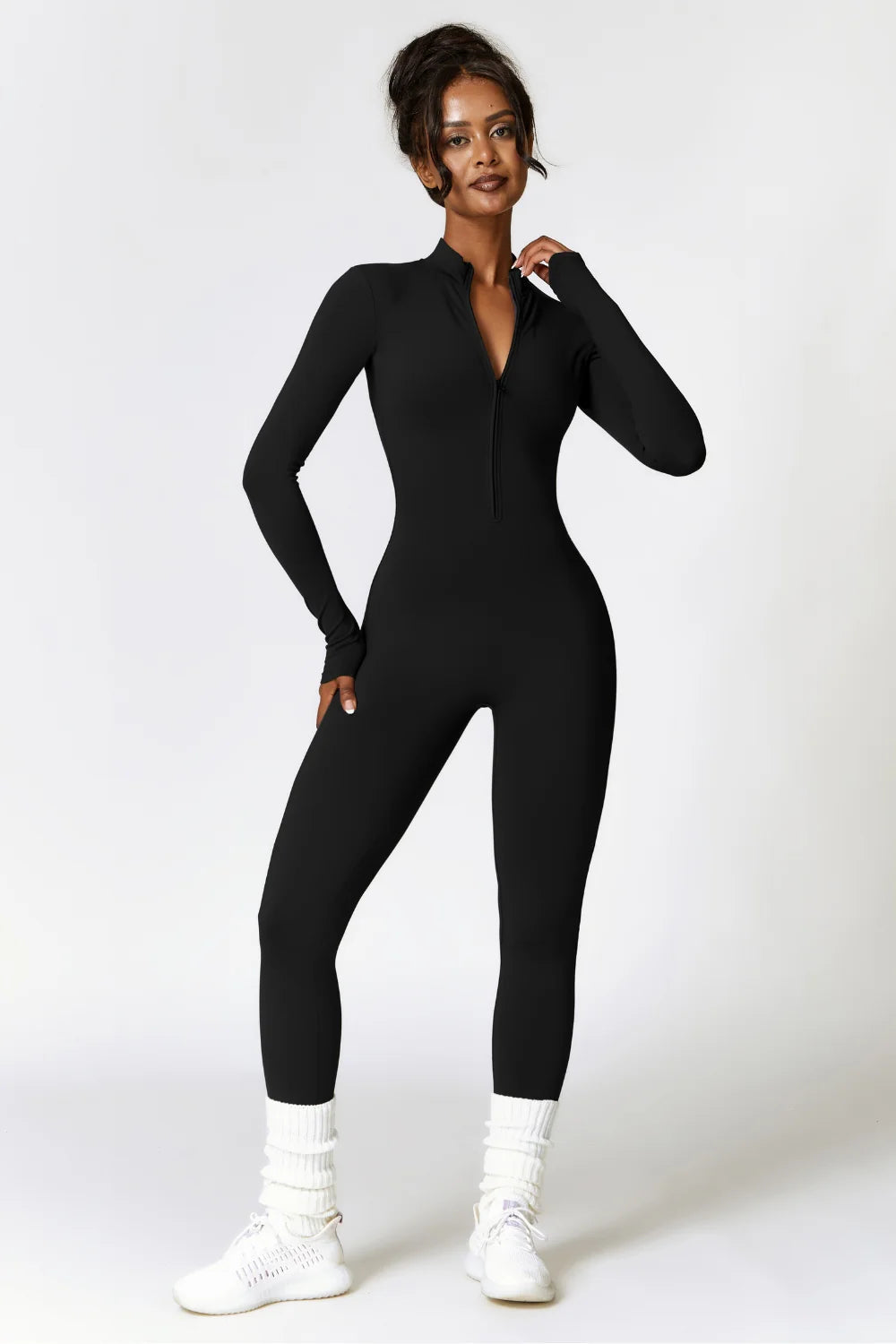 Dames jumpsuit van rekbare stof – veelzijdige lange mouwen outfit voor actieve vrouwen