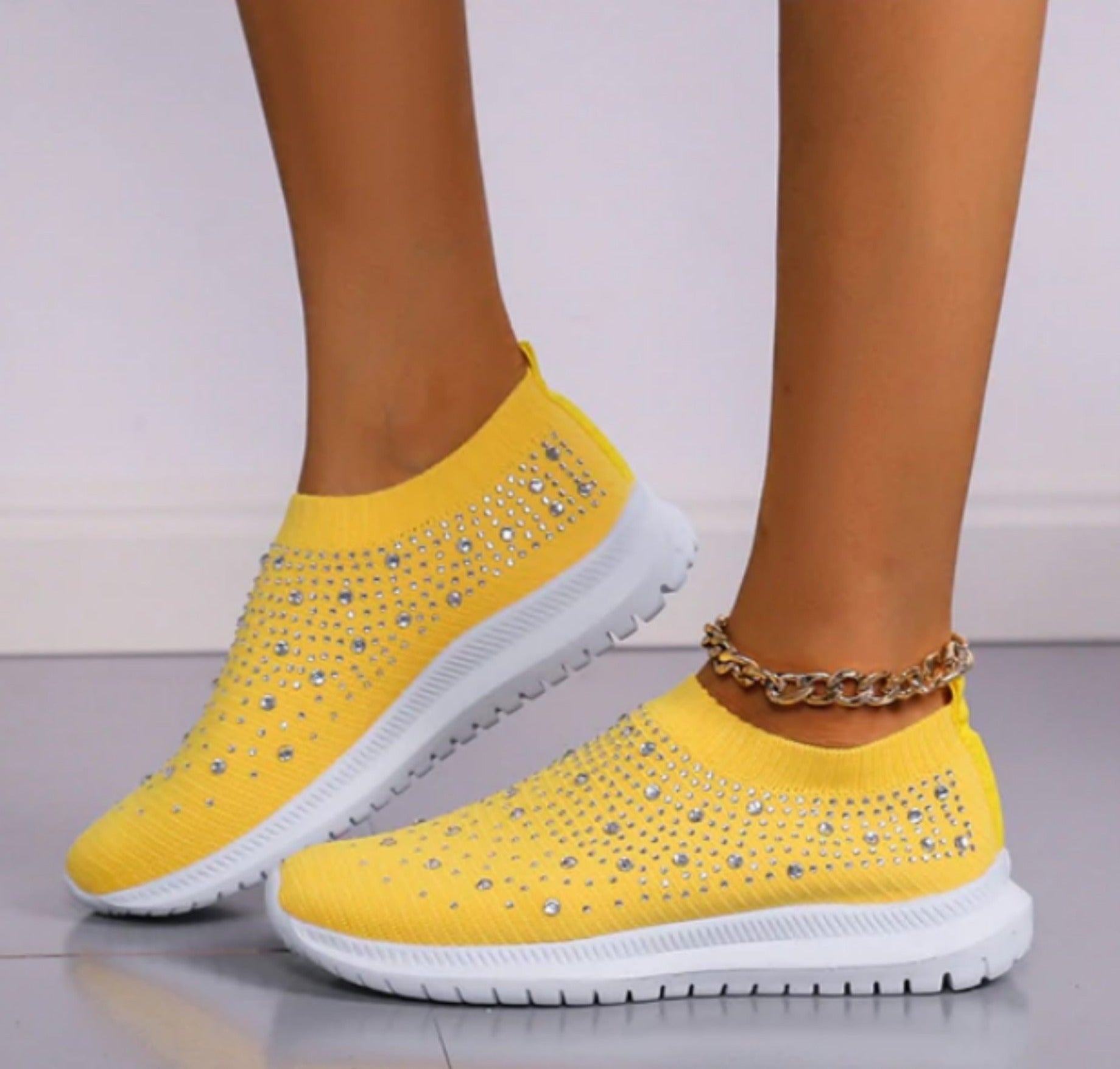 Slip-on orthopedische sneakers - stijlvolle damesschoenen met glitteraccenten