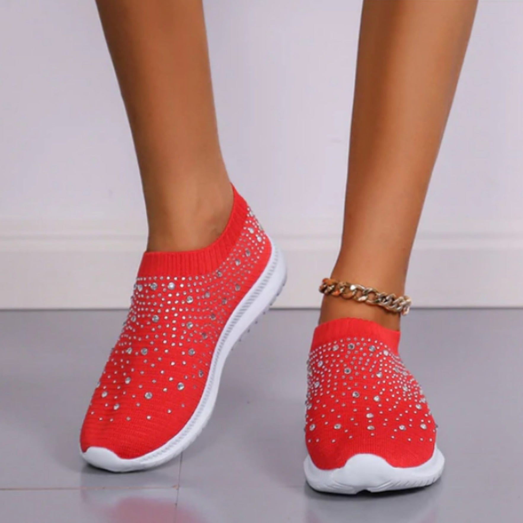 Slip-on orthopedische sneakers - stijlvolle damesschoenen met glitteraccenten