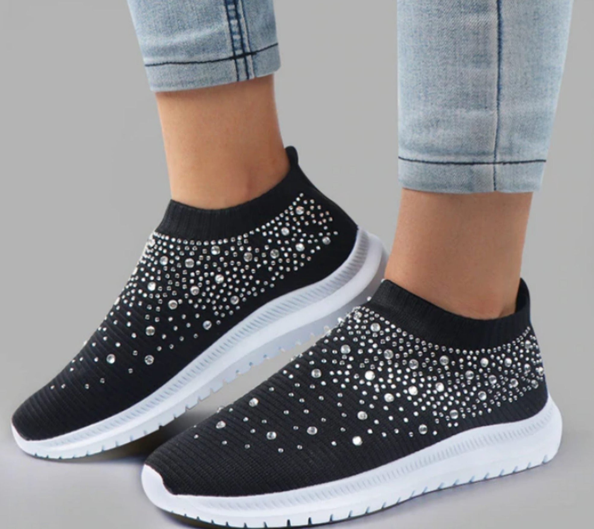 Slip-on orthopedische sneakers - stijlvolle damesschoenen met glitteraccenten