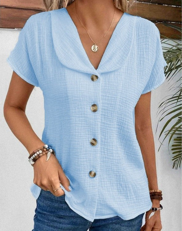 Dames relaxte fit korte mouwen blouse - lichte casual top voor elke dag