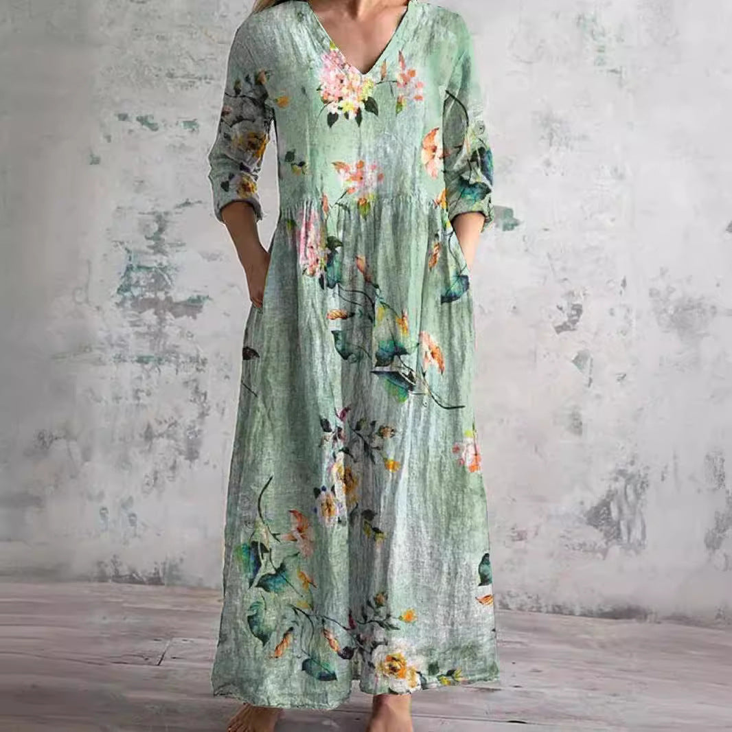 Dames bloemen maxi jurk met v-hals - stijlvolle zomer outfit voor tuinfeesten