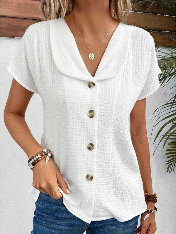 Dames relaxte fit korte mouwen blouse - lichte casual top voor elke dag