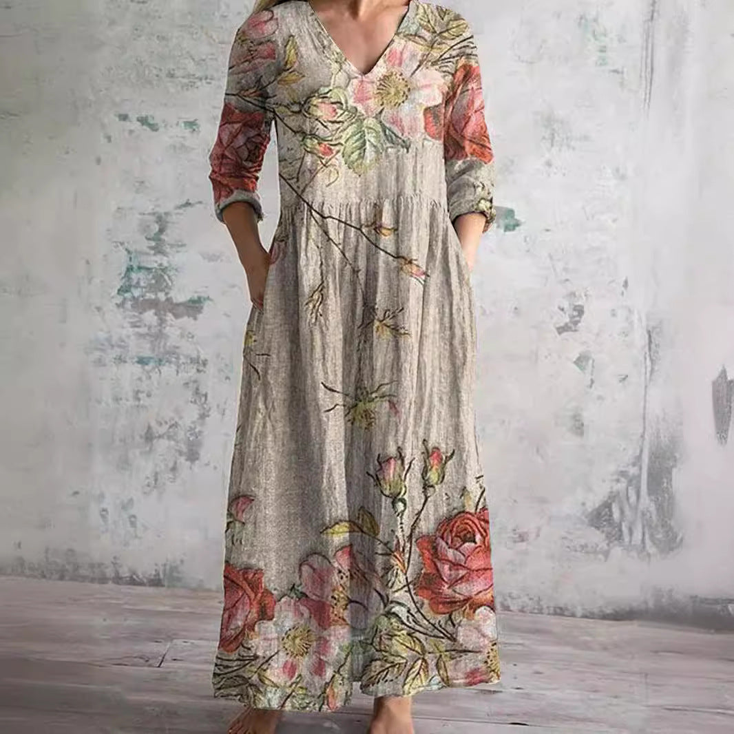 Dames bloemen maxi jurk met v-hals - stijlvolle zomer outfit voor tuinfeesten