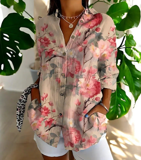 Dames bloemenblouse met lange mouwen voor casual zomerdagen - lichte katoenen blouse voor elke dag