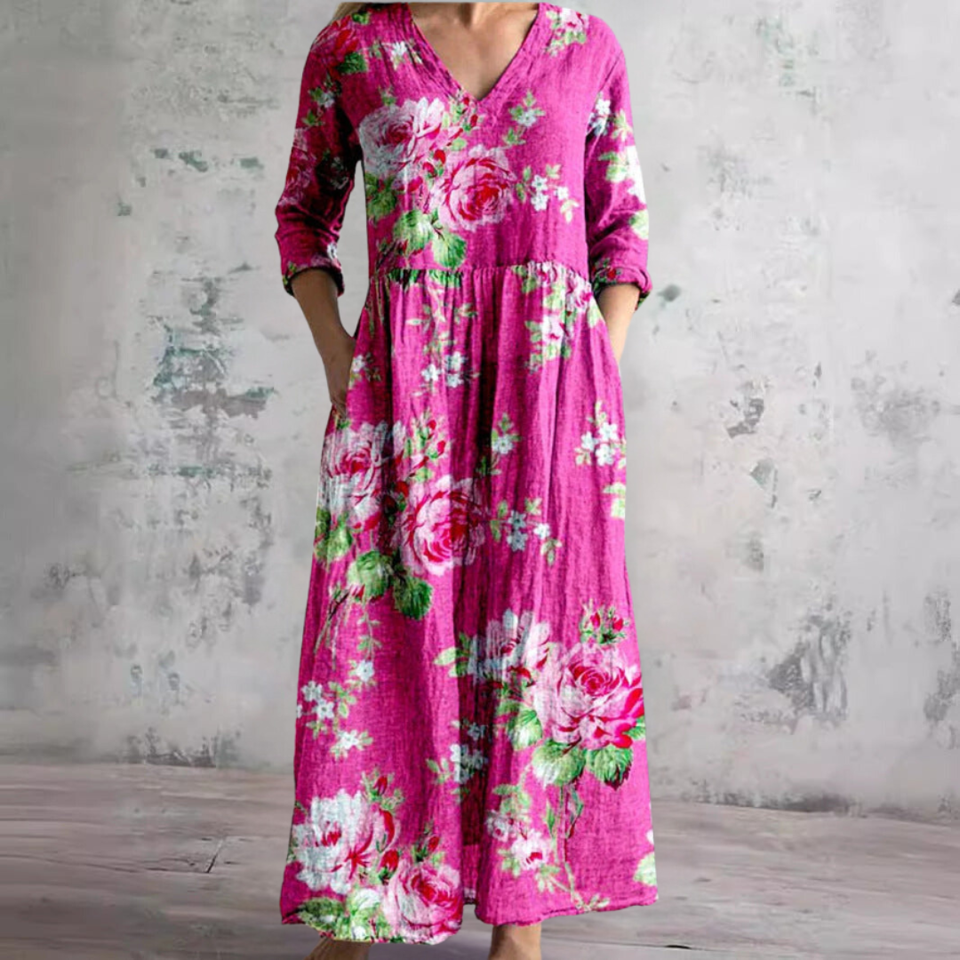Dames bloemen maxi jurk met v-hals - stijlvolle zomer outfit voor tuinfeesten