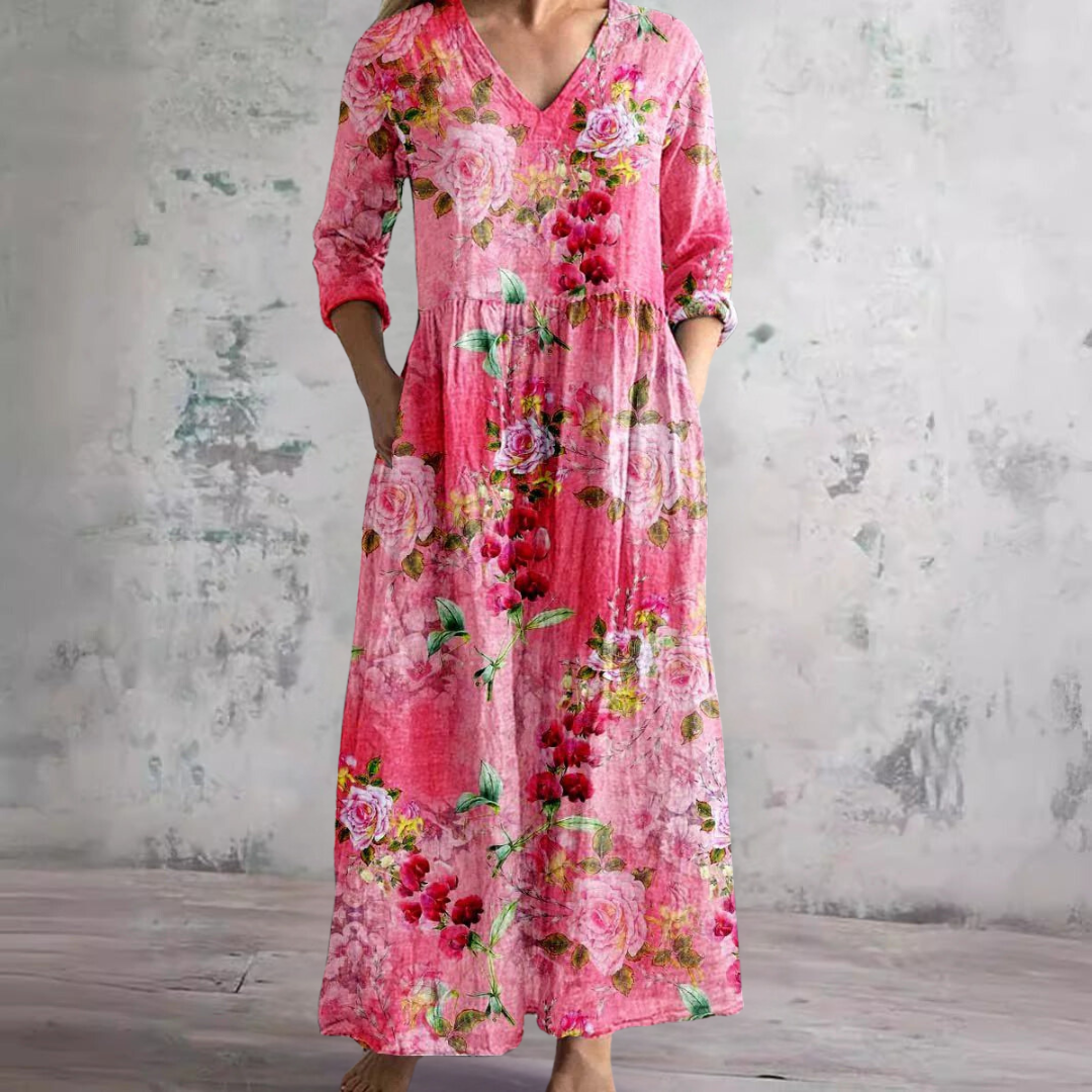 Dames bloemen maxi jurk met v-hals - stijlvolle zomer outfit voor tuinfeesten