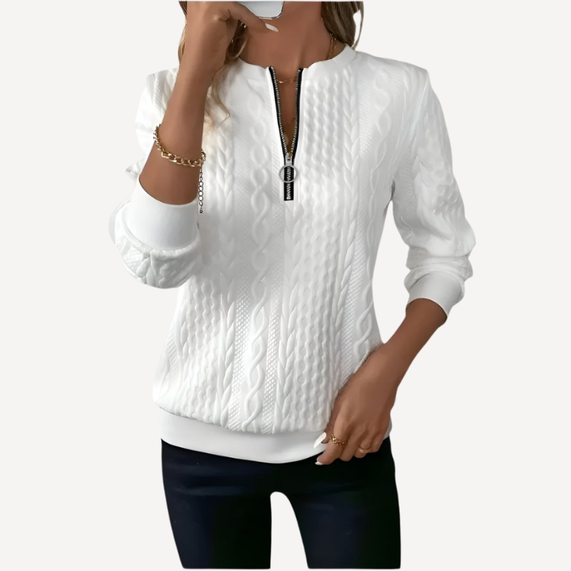 Cable knit trui - moderne dames zip-up sweater