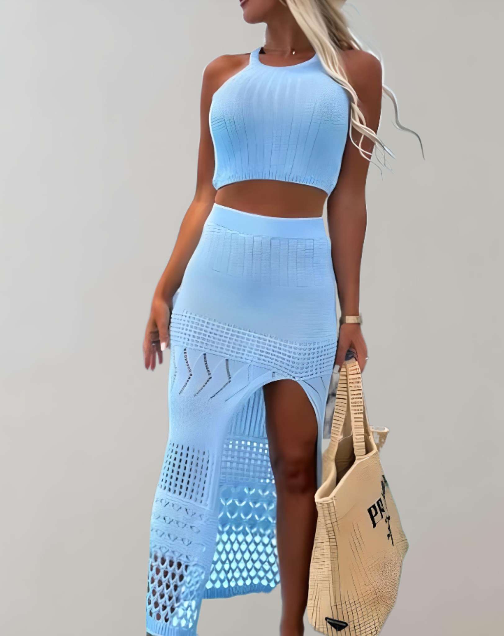 2-delige dames crop top en rok set - chique zwarte outfit