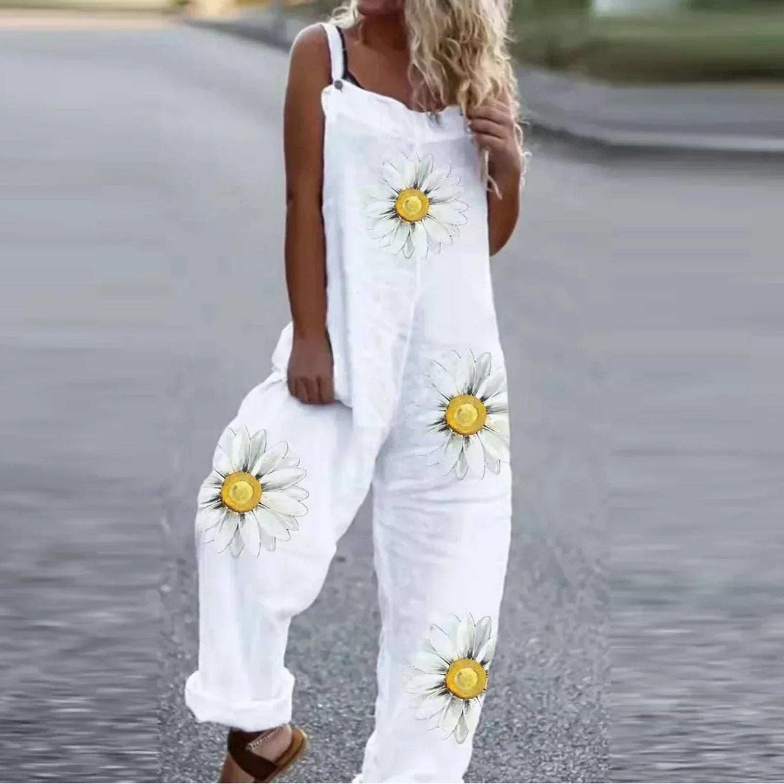 Jumpsuit - modieuze damesjumpsuit met veren- en vogelprint