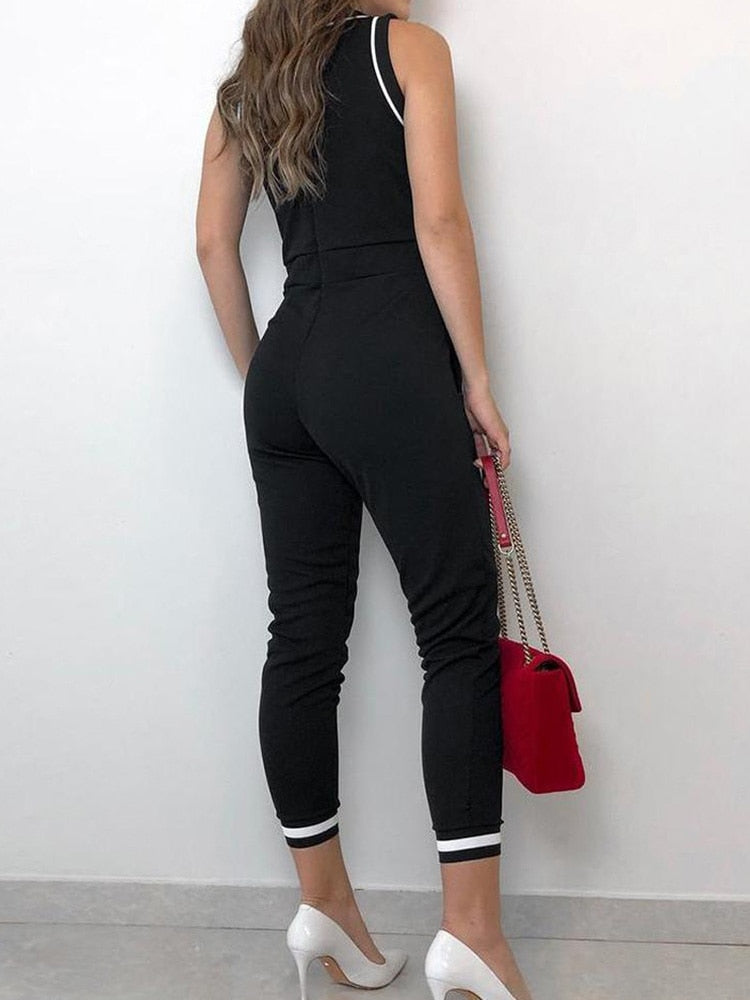 Zwart jumpsuit - stijlvolle dames sleeveless jumpsuit met riem