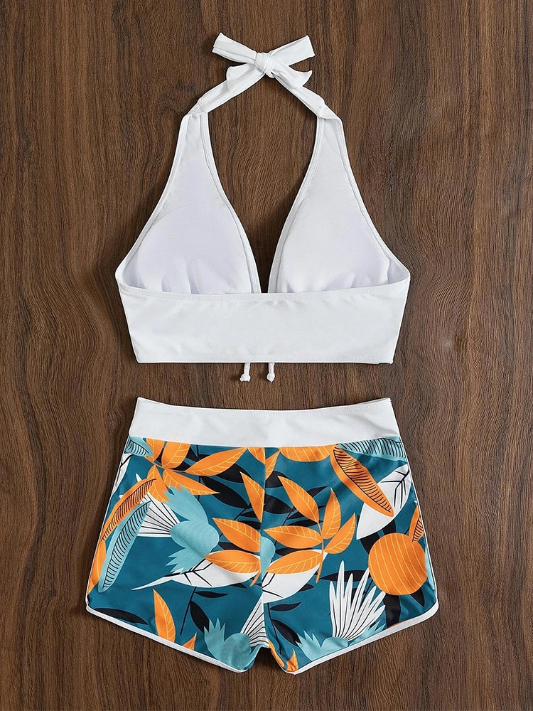 Halter bikini set met hoge taille en print - Bakkermode.nl