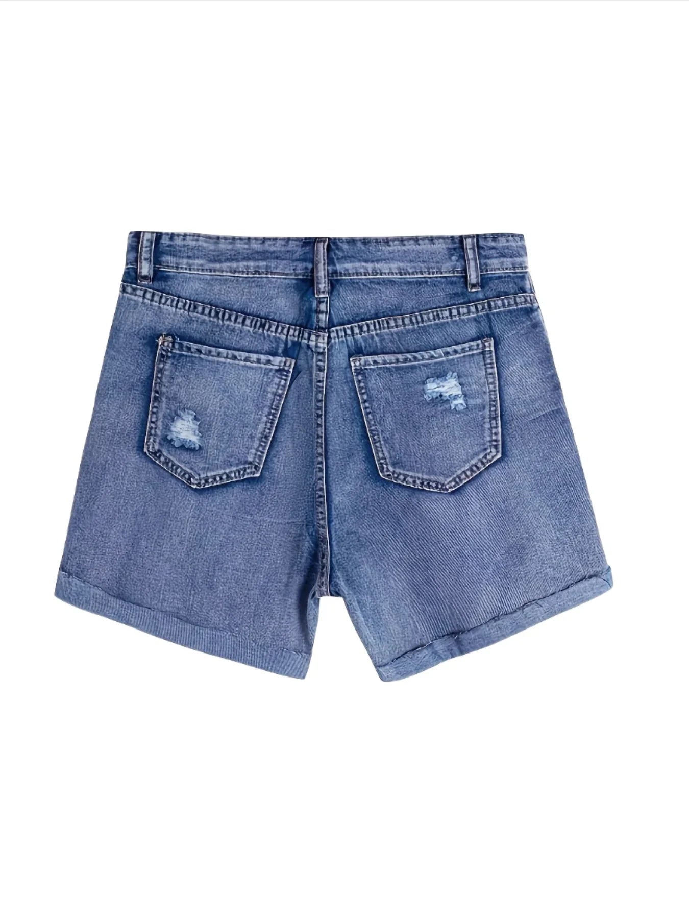 Gescheurde denim shorts met knoopsluiting - Bakkermode.nl