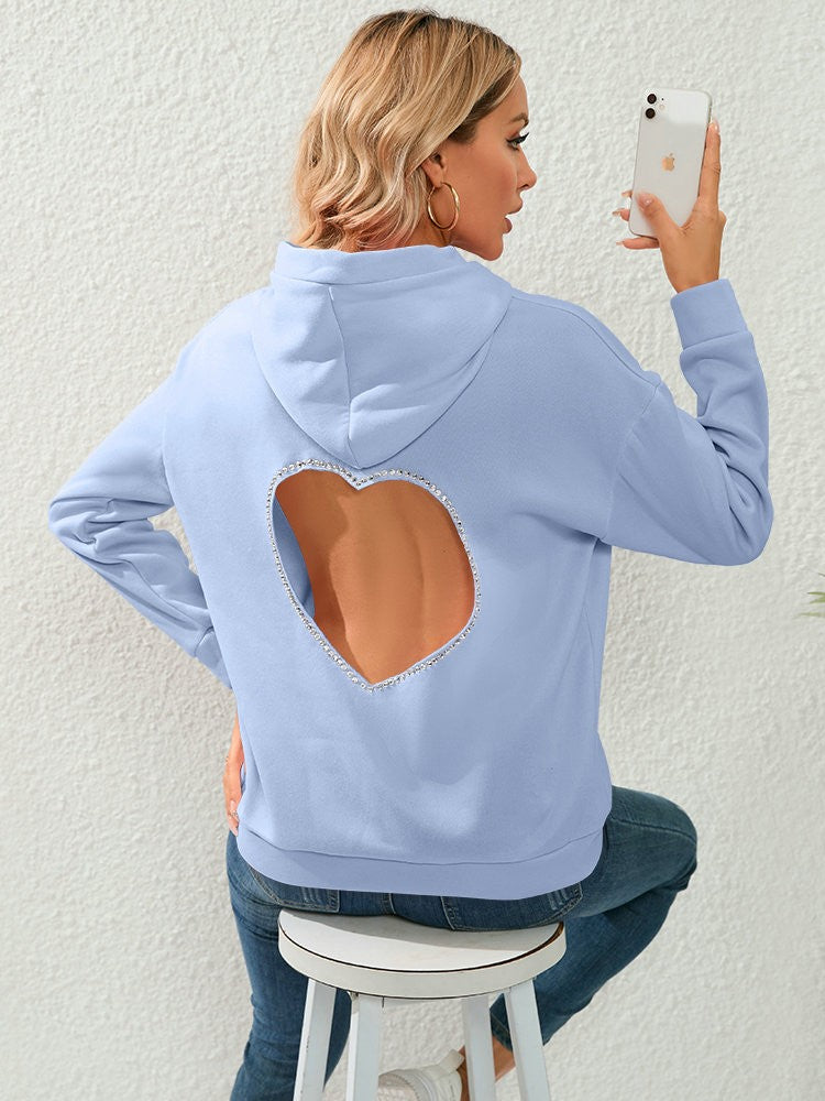 Dames blauwe hoodie - stijlvolle zachte sweatshirt met hartdetail