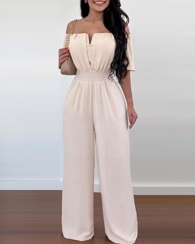 Dames off-shoulder jumpsuit - stijlvolle elastische taille, veelzijdige outfit voor casual en avondlook