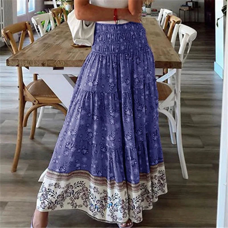 Maxirok - gelaagde boho-stijl rok met bloemprint