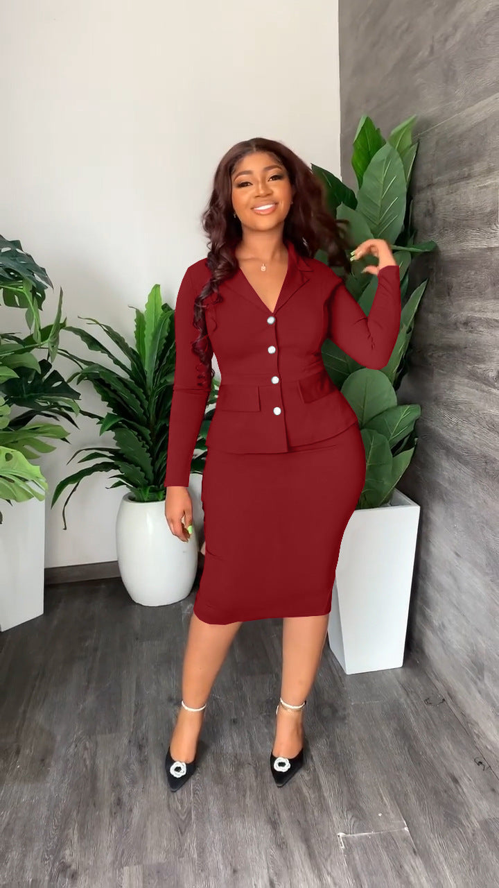 2-delige elegante damesoutfit - bijpassende blazer en kokerrok