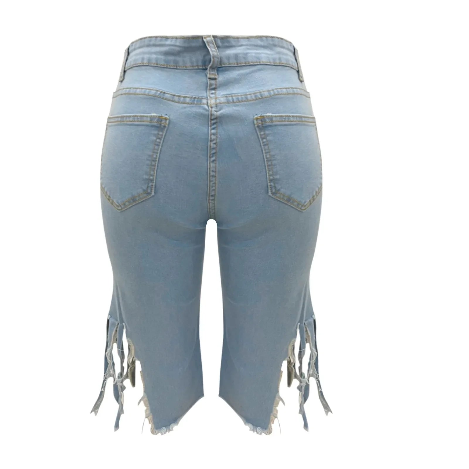 Gescheurde denim bermuda met franjes - Bakkermode.nl