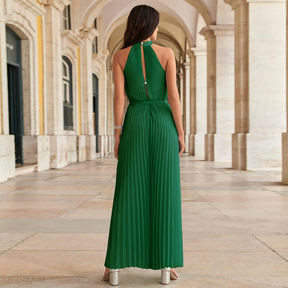 Gelaagde jumpsuit - elegante groene damesoutfit met brede pijpen