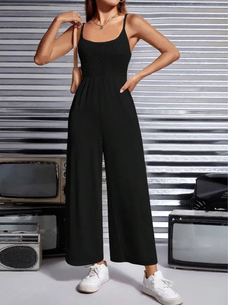 Dames jumpsuit met chique wijde pijpen - casual zwart zomermode voor elke gelegenheid