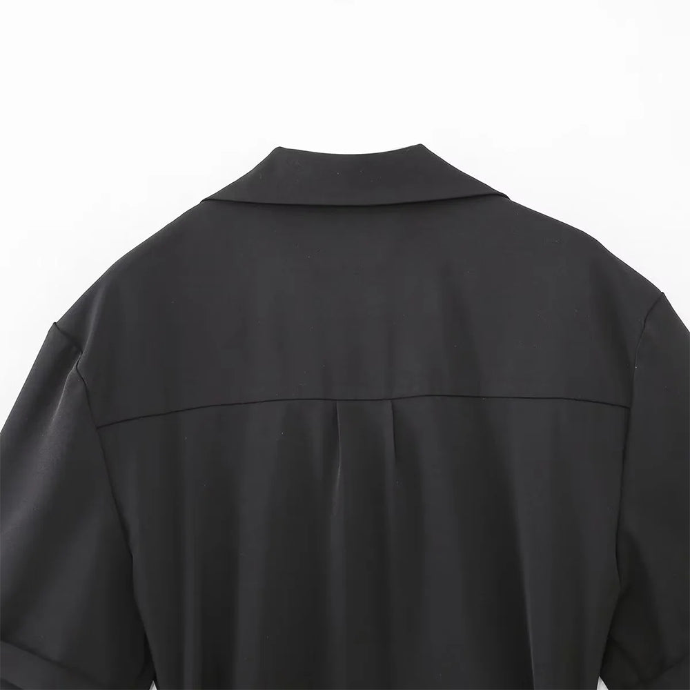 Dames casual jumpsuit korte mouwen met riem in grijs - stijlvolle zomerse outfit met praktische zakken