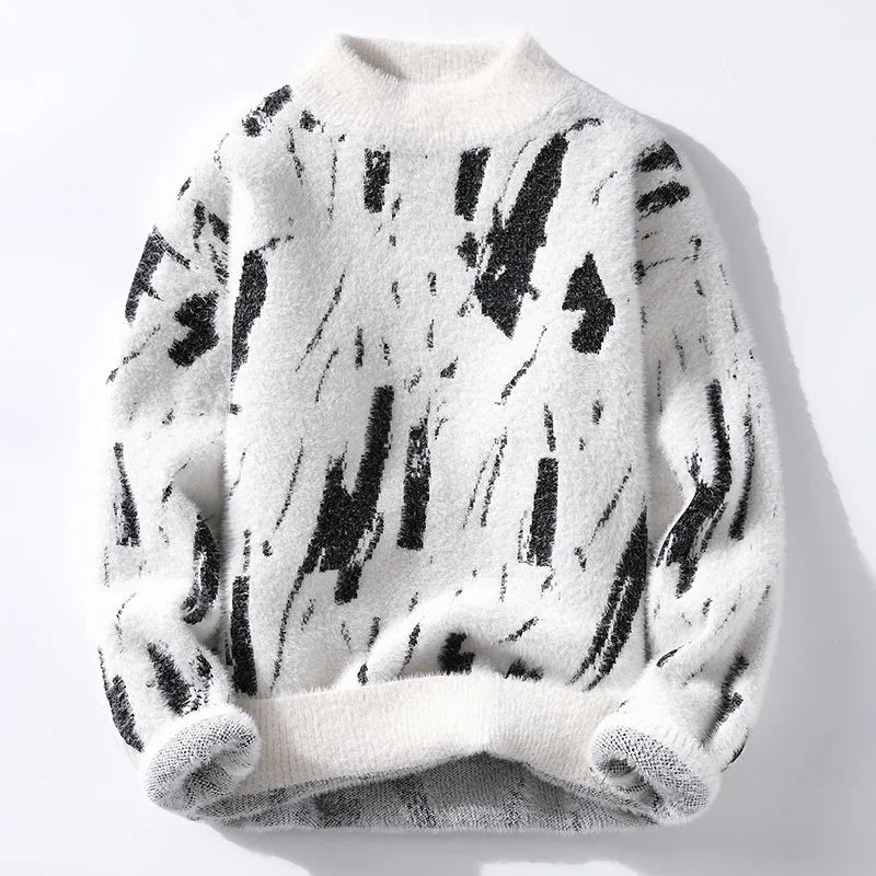 Dames moderne oversized pullover - stijlvolle gebreide trui met abstract patroon - Bakkermode.nl