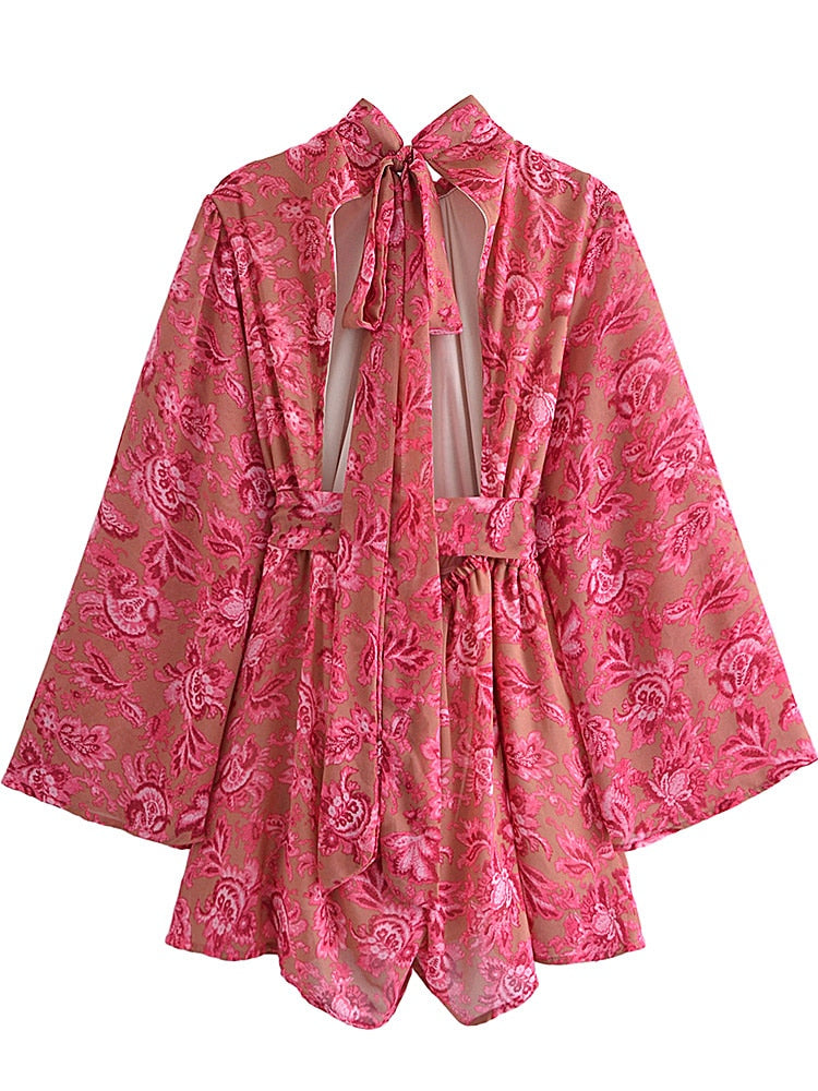 Dameshemdjurk - open rug met roze bloemenprint voor casual uitjes - elegante lichtgewicht outfit