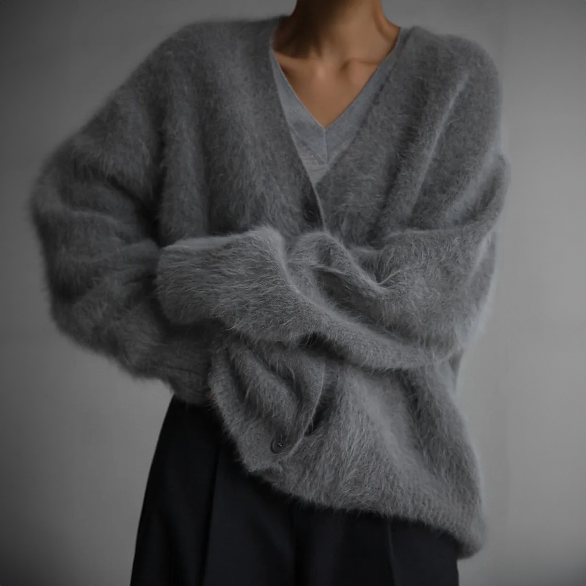 Oversized dames vest van mohair - zachte knoopsluiting - Bakkermode.nl
