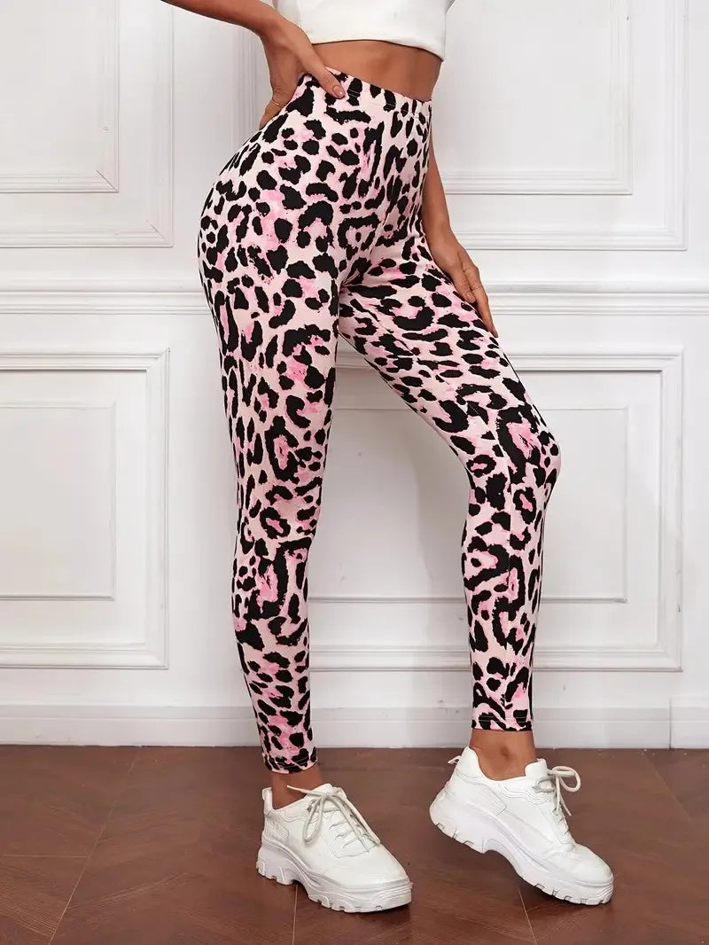 Roze luipaardprint leggings - Bakkermode.nl