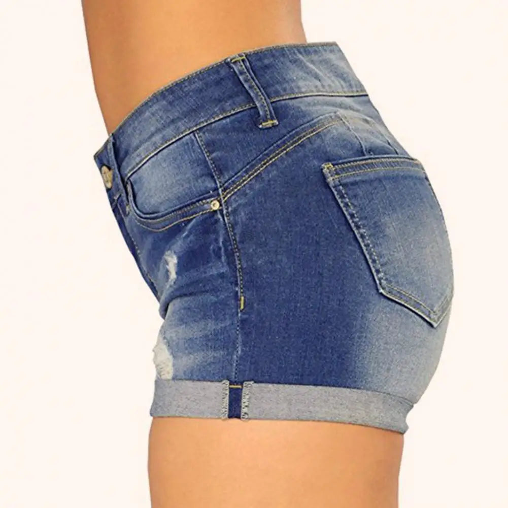 Gescheurde denim shorts met omgeslagen zoom - Bakkermode.nl