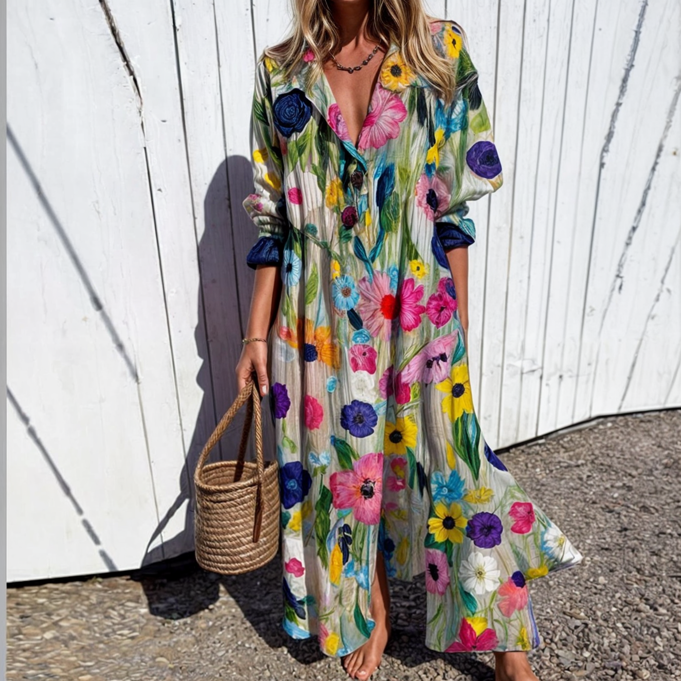 Dames casual maxi jurk - relaxte boho stijl in lichte katoenmix - voor dagelijks gebruik