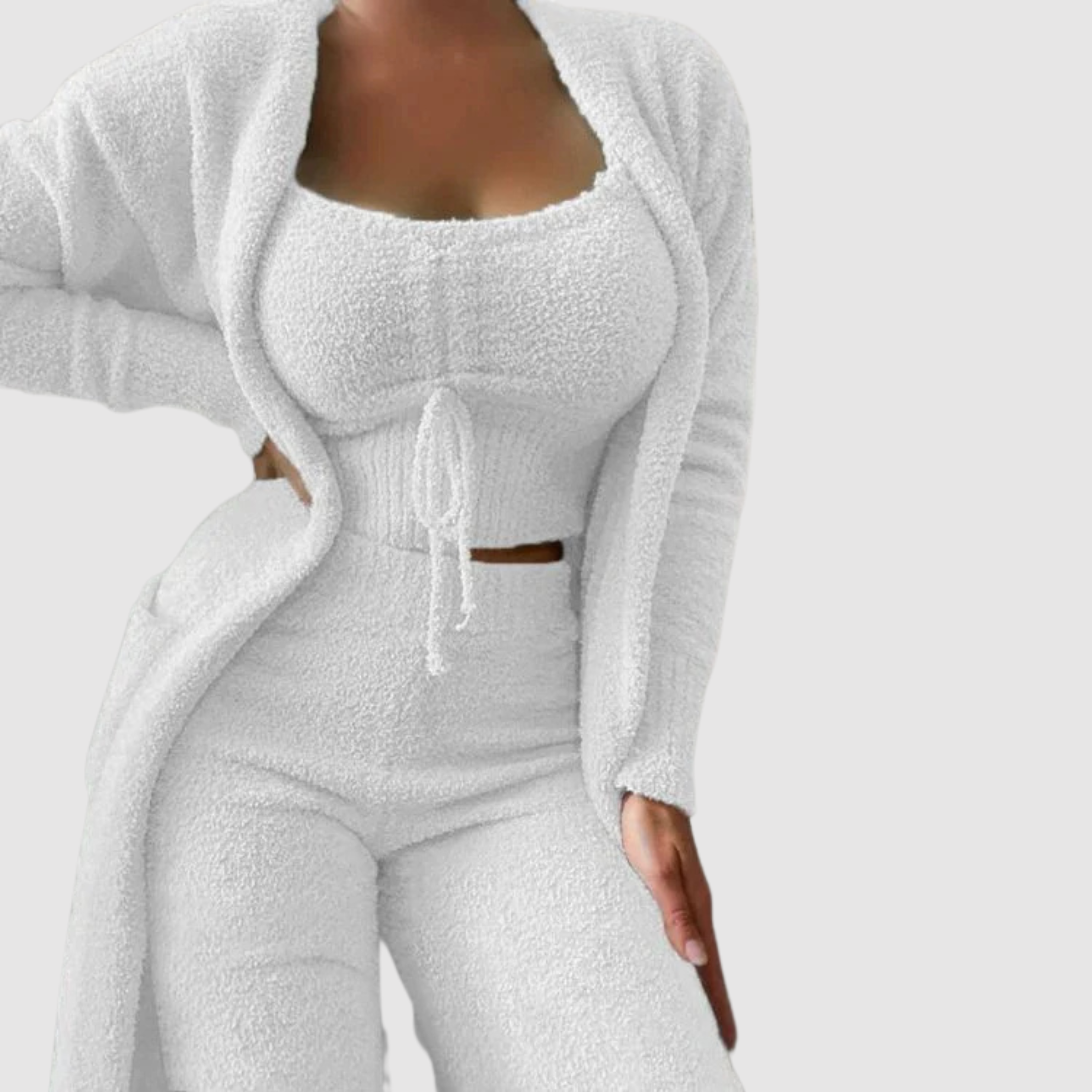 2-delige loungedชุด - vrouwelijke plush cardigan en crop top set