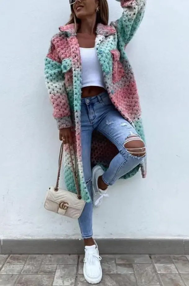 Dames lange gebreide jas - oversized warme buitenlaag voor casual dagelijkse stijl