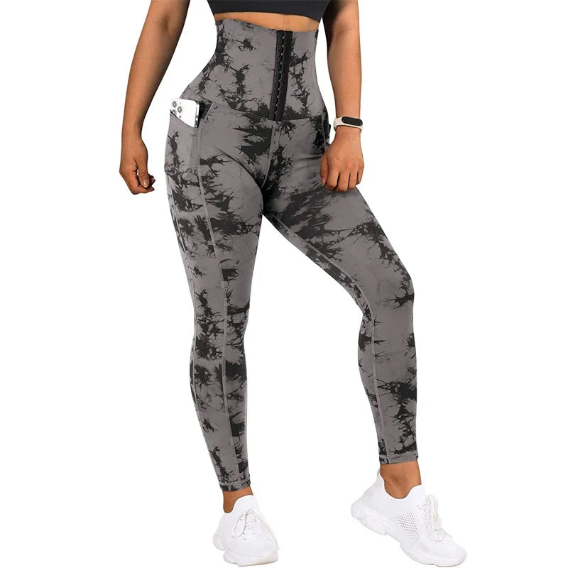 Grijze hoge taile sportleggings met rits - Bakkermode.nl