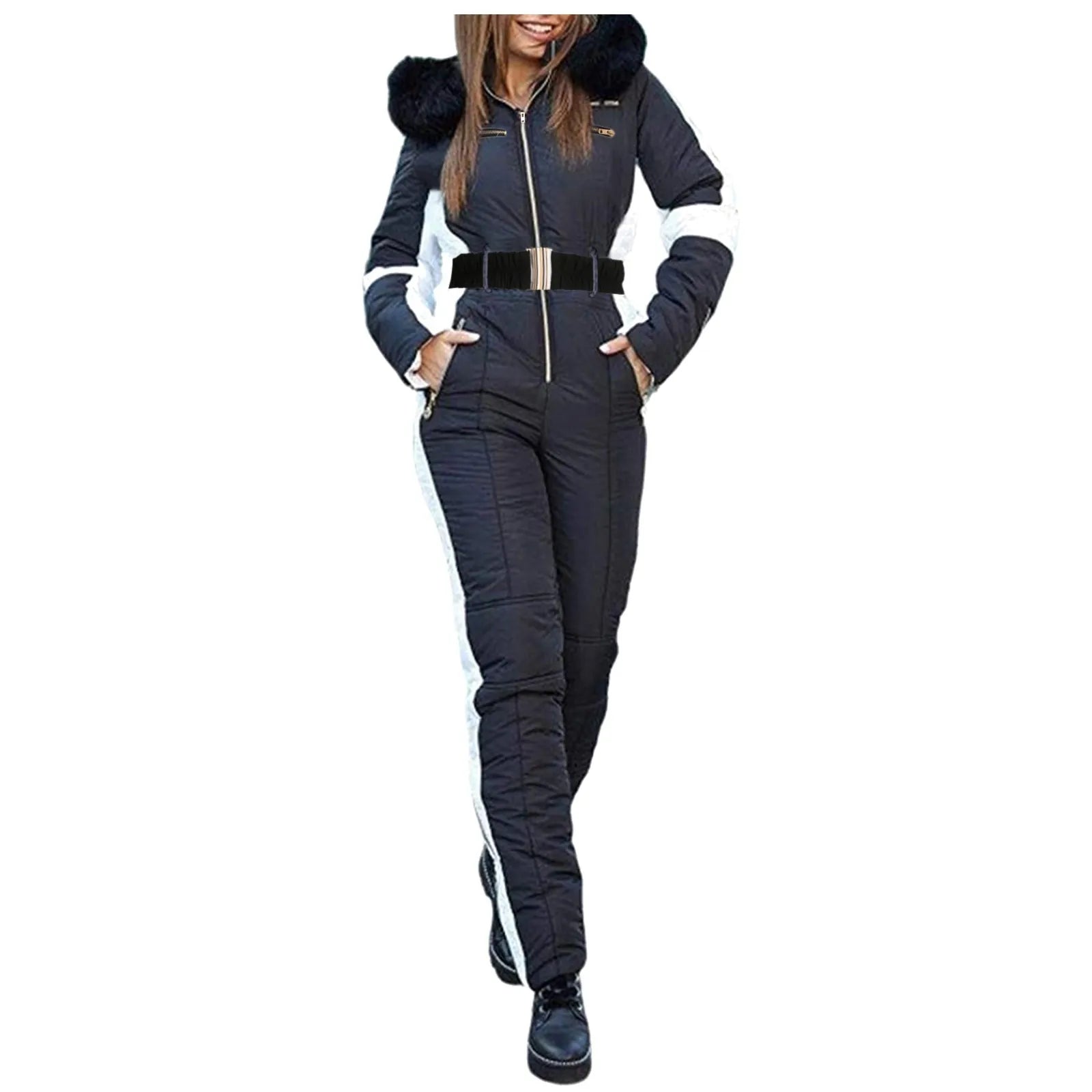 Dames jumpsuit - trendy gewatteerde overall met riem