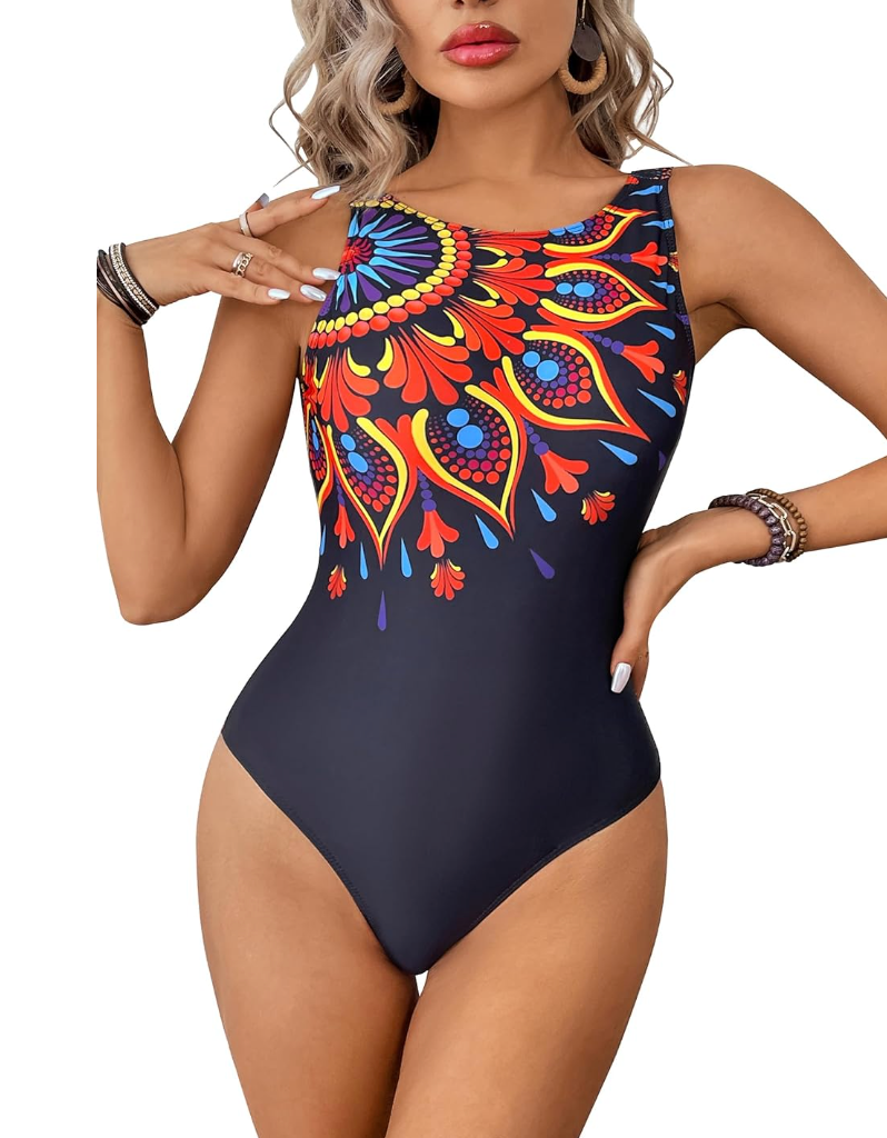 Zwart badpak met kleurrijk bloemenpatroon - Bakkermode.nl