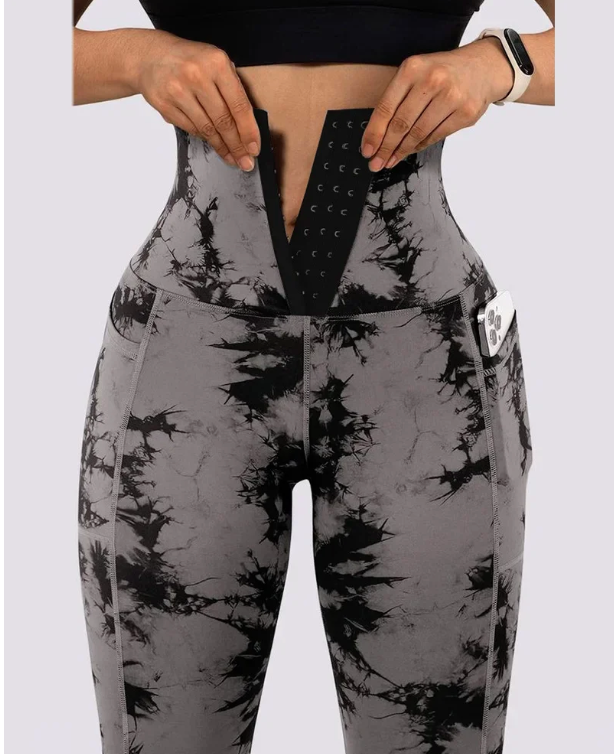 Grijze hoge taile sportleggings met rits - Bakkermode.nl