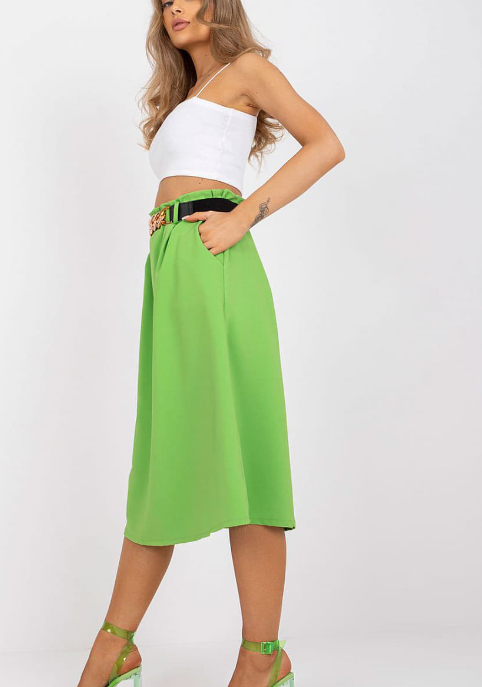 Groene midi-rok met hoge taille - Bakkermode.nl
