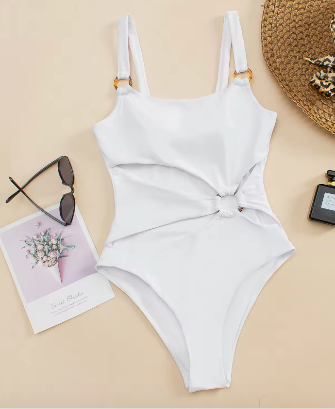 Badpak met vierkante hals en bloemenuitsnijding - Bakkermode.nl