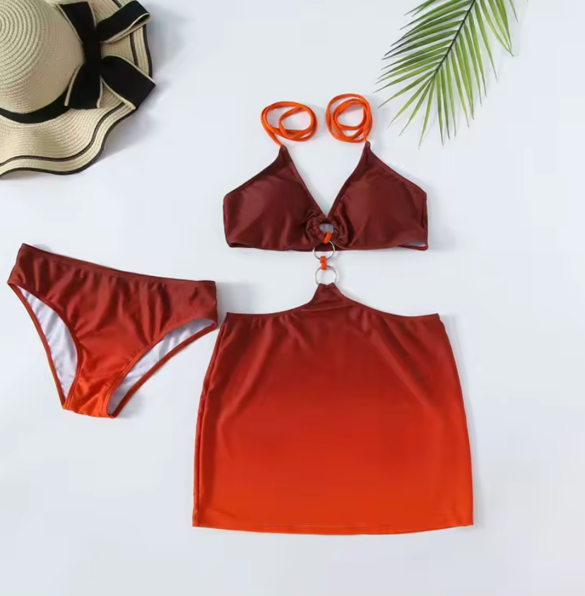 Ombre bikini met cut-outs en jurkje 3-delig - Bakkermode.nl