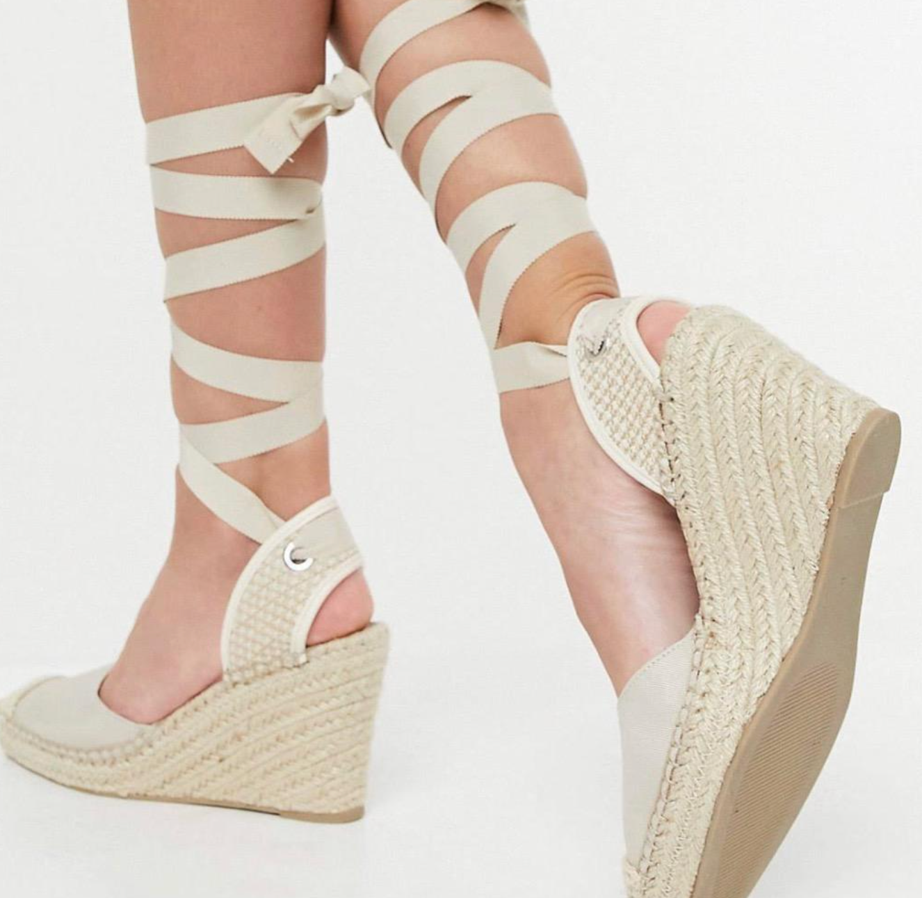 Witte espadrille sleehaksandalen met veters - Bakkermode.nl